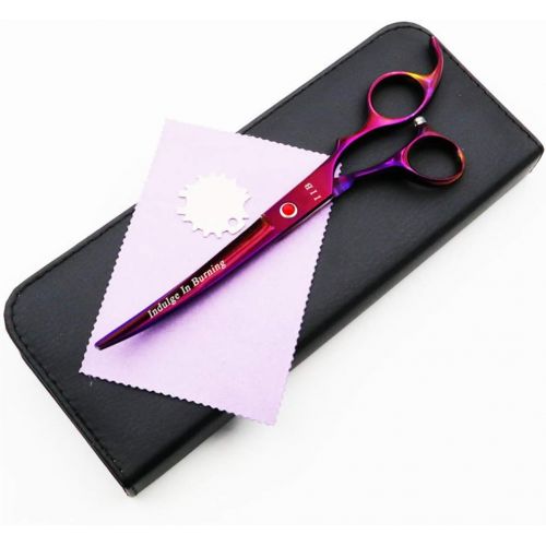  Xinjiahe 7-inch Curved Pet Scissors, Dog Grooming Tool, Suitable for Beauticians and Family DIY-Purple