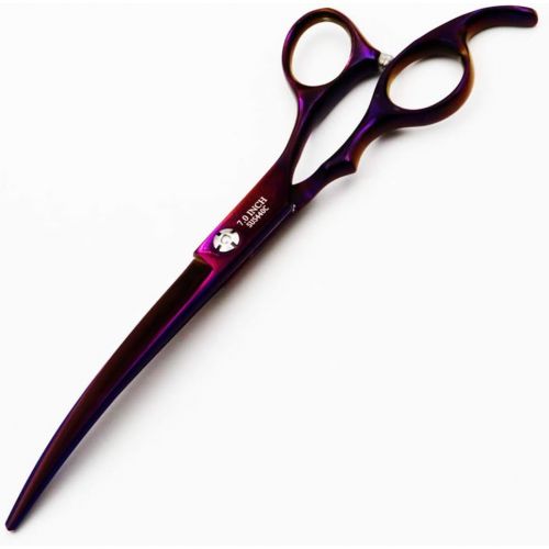  Xinjiahe 7-inch Curved Pet Scissors, Dog Grooming Tool, Suitable for Beauticians and Family DIY-Purple
