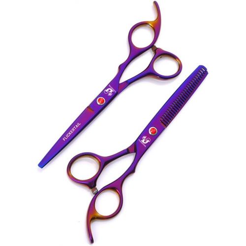  Xinjiahe 4 in1 Professional Pet Scissors Sets, Thinning Shear & Straight-Edge Shear& 2 Curved Shears -100％Stainless Steel-Purple