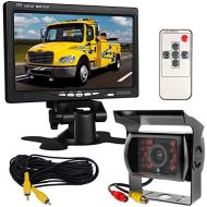 Xinyida 12V 24V 7 Car TFT LCD Screen HD Monitor + Bus Truck Trailer 18LEDs IR Night Vision Waterproof Reversing Camera Backup Camera with 10M Video Cable