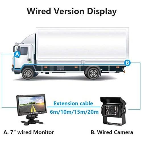  Xinyida 12V 24V 7 Car TFT LCD Screen HD Monitor + Bus Truck Trailer 18LEDs IR Night Vision Waterproof Reversing Camera Backup Camera with 10M Video Cable