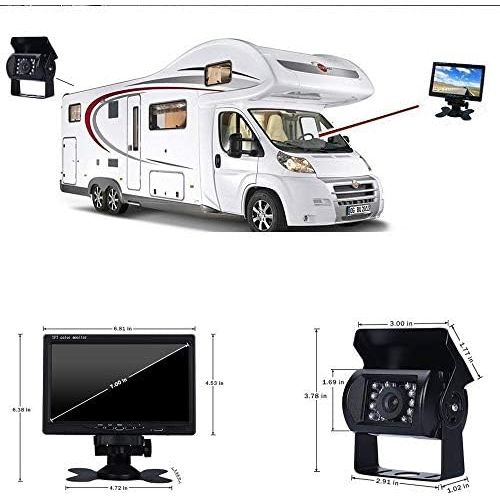  Xinyida 12V 24V 7 Car TFT LCD Screen HD Monitor + Bus Truck Trailer 18LEDs IR Night Vision Waterproof Reversing Camera Backup Camera with 10M Video Cable