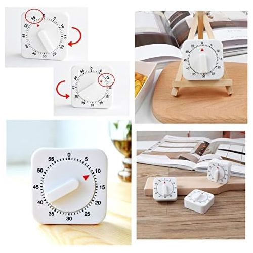  [아마존베스트]Xiuyer Kitchen Timer Mechanical 2 Pieces Portable Timer Square 60 Minute Countdown Egg Timer Analogue Timer with Loud Alarm for Baking Cooking Exercise (White)