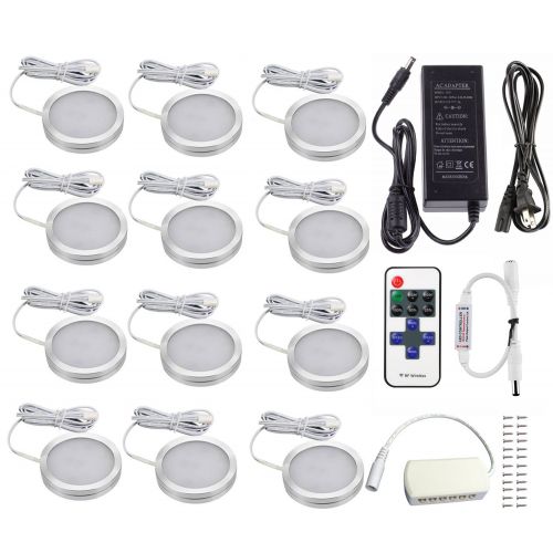  Xking 12 Pcs Dimmable Wireless Kitchen Under Cabinet Lighting And RF Remote Controller, DC12V Total 24W - Warm White