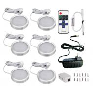 Xking 6 Puck Lights LED Wireless Kitchen Under Cabinet Lighting Dimmable with RF Remote Controller, DC12V Total 12W (Warm White)