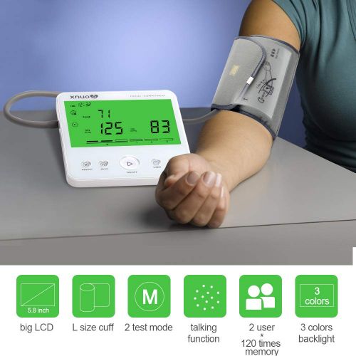  Xnuo Digital Upper Arm Blood Pressure Monitor Talking Function Three Color Backlight Automatic Heart Rate Detection Heartbeat BP Monitor Large LCD Display for Hospital Clinic Home Use