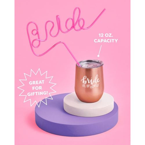  [아마존베스트]xo, Fetti Bride Wine Tumbler - 12 oz Stainless Steel Rose Gold Stemless Cup w/Lid | Gifts for Bride, Wedding, Engagement, Bridal Shower + Bachelorette Gift