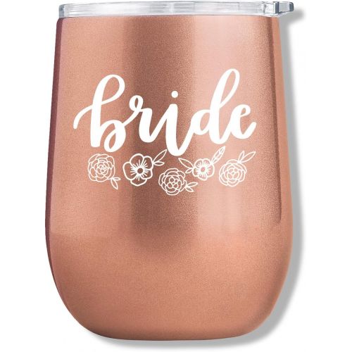  [아마존베스트]xo, Fetti Bride Wine Tumbler - 12 oz Stainless Steel Rose Gold Stemless Cup w/Lid | Gifts for Bride, Wedding, Engagement, Bridal Shower + Bachelorette Gift