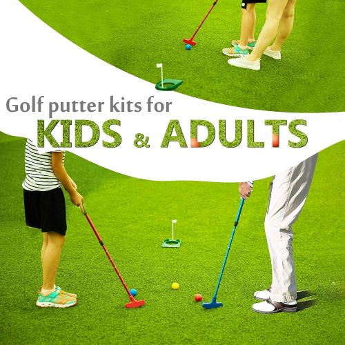  XonLio RGLZY 10 PCS Kid Golf Putters Set W/Balls and Putting Cup,Two-Way Retractable Putter(21-35 inch long) Right and Left Hand for Adults/Children,Golf Swing Trainer Aid Gift for All Ag