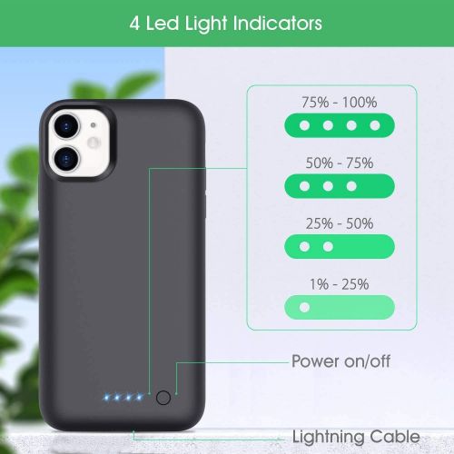  [아마존베스트]Xooparc Battery case for iPhone 11 [6800mah] Upgraded Charging Case Protective Portable Charger Case Rechargeable Extended Battery Pack for Apple iPhone 11 Charger case (6.1’) Back