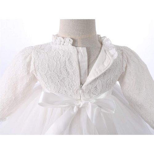  Xopzsiay Baby Girls Winter Long Sleeve Floral Lace Velvet Inner Christening Baptism Dress