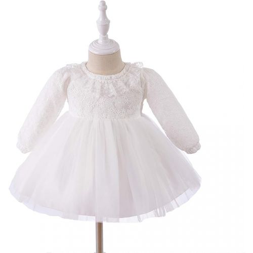  Xopzsiay Baby Girls Long Sleeve Floral Lace Collar Christening Gown Baptism Tulle Dress