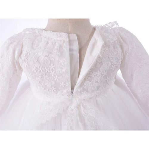  Xopzsiay Baby Girls Long Sleeve Floral Lace Collar Christening Gown Baptism Tulle Dress