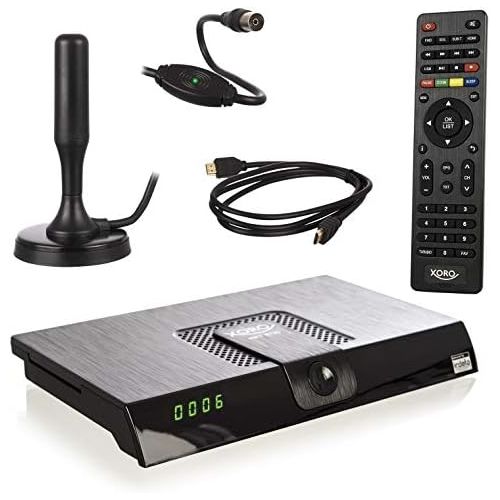  Xoro HRT 8720 KIT DVB T2 Receiver (HDTV, 6 Months Freenet TV, PVR, Active Indoor Antenna, 1.2 m HDMI Cable) Black