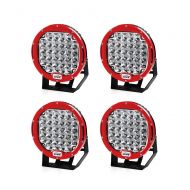 Xprite 96 Watt 9-inch Cree LED Fog Spotlight and Round Work Lamp with Roof Bar Bumper (4-Pack, Red)