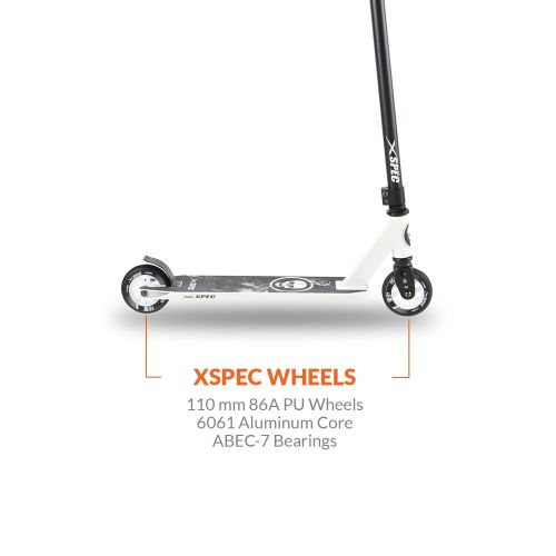  Xspec Pro Stunt Kick Scooter w Strong 6061 Aluminum Deck, Skull White