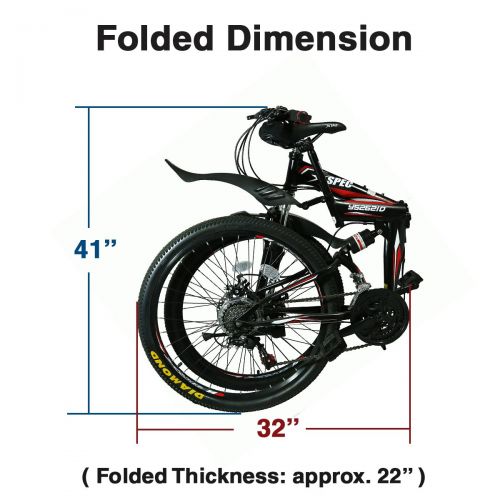  Xspec 26 21-Speed Folding Mountain Trail Bicycle Commuter Foldable Bike, Black/White/Yellow