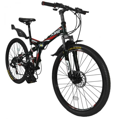  Xspec 26 21-Speed Folding Mountain Trail Bicycle Commuter Foldable Bike, Black/White/Yellow