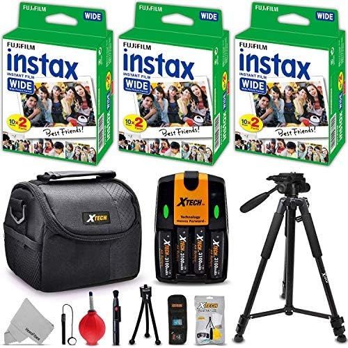 엑스테크 Xtech FujiFilm Instax Accessories Kit for Fujifilm Instax 300 WIDE includes: 60 Instax WIDE Film + 4AA Batteries (3100mAH) + ACDC Quick Charger + Custom Fitted Case + Full Size 60