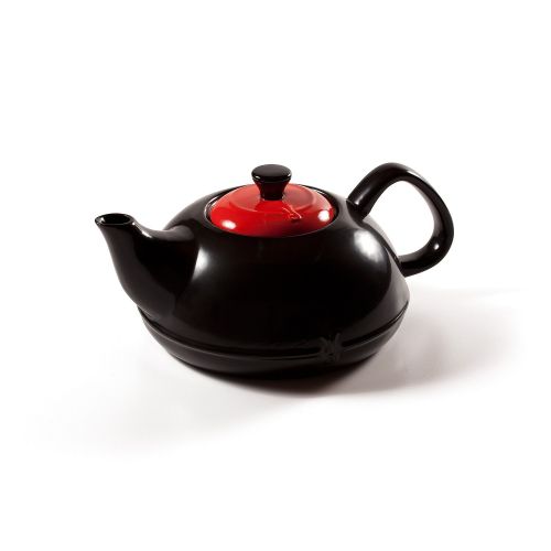  Ceramic Tea Kettle Stove Top by Xtrema - 2.5 Quart (10 Cup) Asiana Black Tea Pot with Colored Lid - Firebrick Red