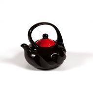 Ceramic Tea Kettle Stove Top by Xtrema - 2.5 Quart (10 Cup) Swirl Black Tea Pot with Colored Lid - Firebrick Red