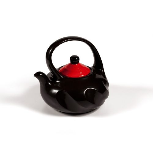  Ceramic Tea Kettle Stove Top by Xtrema - 2.5 Quart (10 Cup) Swirl Black Tea Pot with Colored Lid - Firebrick Red