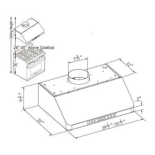  XtremeAIR XtremeAir PX10-U30 Under Cabinet Mount Range Hood with 900 CFM Baffle FilterGrease Drain Tunnel, 30