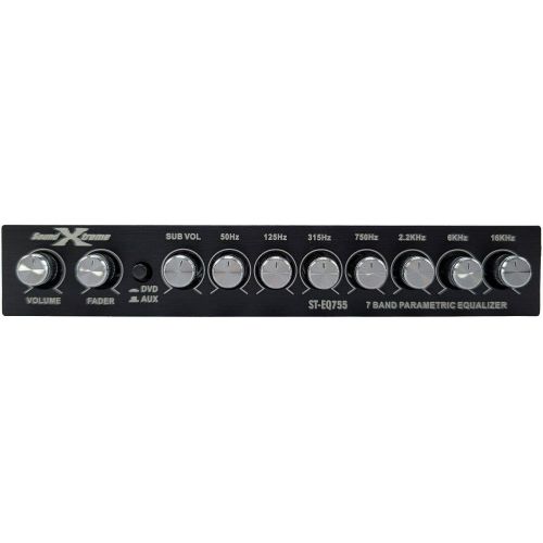  XtremeVision SoundXtreme ST-EQ755 1/2 Din 7 Band Car Audio Parametric Equalizer EQ with Front, Rear + Sub Output 8 Volt RMS Three Stereo RCA Output Built-in Input AUX / DVD Select Switch