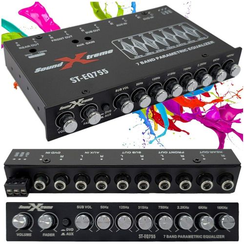  XtremeVision SoundXtreme ST-EQ755 1/2 Din 7 Band Car Audio Parametric Equalizer EQ with Front, Rear + Sub Output 8 Volt RMS Three Stereo RCA Output Built-in Input AUX / DVD Select Switch