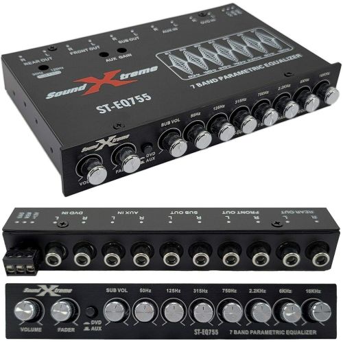  XtremeVision SoundXtreme ST-EQ755 1/2 Din 7 Band Car Audio Parametric Equalizer EQ with Front, Rear + Sub Output 8 Volt RMS Three Stereo RCA Output Built-in Input AUX / DVD Select Switch