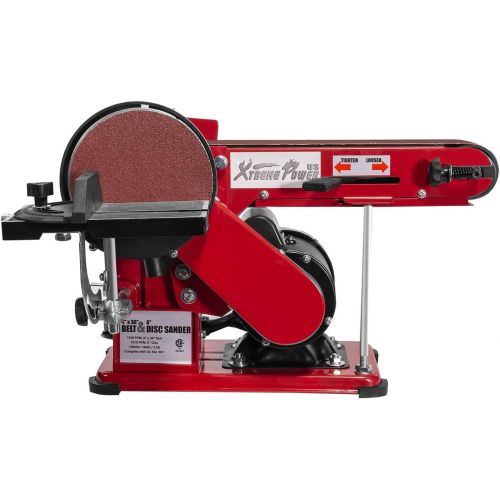  XtremepowerUS 2-in-1 Belt & Disc Sander Station (4 x 36 inch) Adjustable Table Belt Angle Sander Dust Port Tension Spring, Red