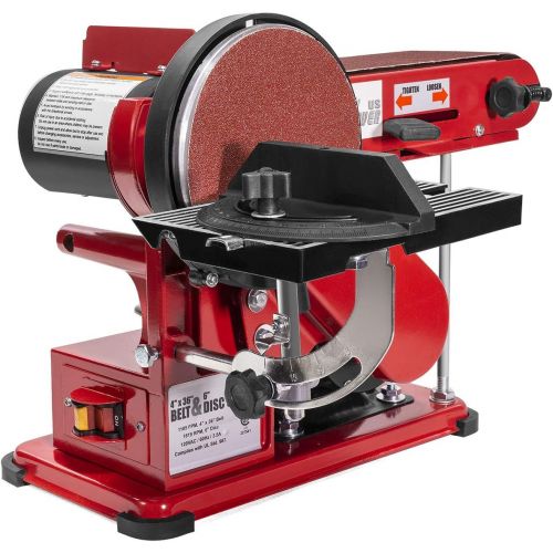  XtremepowerUS 2-in-1 Belt & Disc Sander Station (4 x 36 inch) Adjustable Table Belt Angle Sander Dust Port Tension Spring, Red