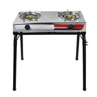 XtremepowerUS Portable Propane Gas Range 2 Burner Stove Auto Ignition Outdoor Grill Camping Cooktop Stoves Tailgate LPG w/Stand