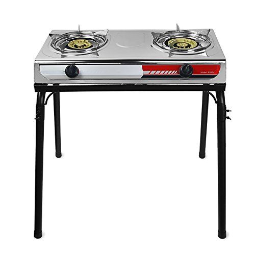  XtremepowerUS Portable Propane Gas Range 2 Burner Stove Auto Ignition Outdoor Grill Camping Cooktop Stoves Tailgate LPG w/Stand