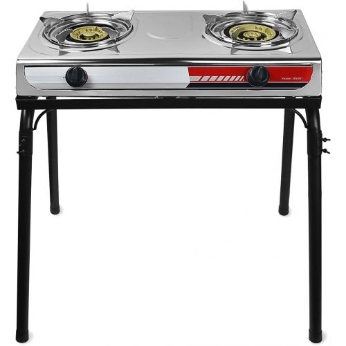  XtremepowerUS Portable Propane Gas Range 2 Burner Stove Auto Ignition Outdoor Grill Camping Cooktop Stoves Tailgate LPG w/Stand