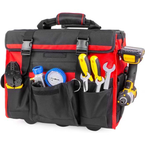  XtremepowerUS Tool Bag Organizer, Black and Red (18 Wide Mouth Rolling Tool Bag)