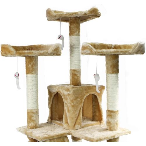  XtremepowerUS 67 Cat Tree Furniture Large Tall Beige Scratcher Play House Cat Condo