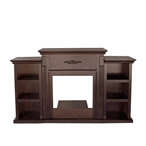  XtremepowerUS Barton 70 Media Freestanding Mantel TV Stand for Insert Fireplace with Bookcase Shelf (Espresso, Stand only)