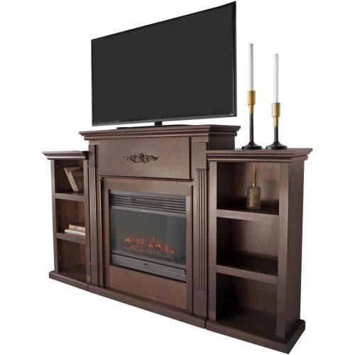  XtremepowerUS Barton 70 Media Freestanding Mantel TV Stand for Insert Fireplace with Bookcase Shelf (Espresso, Stand only)