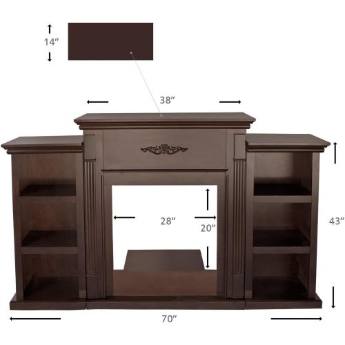  XtremepowerUS Barton 70 Media Freestanding Mantel TV Stand for Insert Fireplace with Bookcase Shelf (Espresso, Stand only)