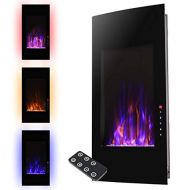 XtremepowerUS 32 inch Vertical Curved Electric Fireplace Wall Mounted Heater Touch-Screen Flame Effect Colors Flame & Backlights, with Remotes, 1500W