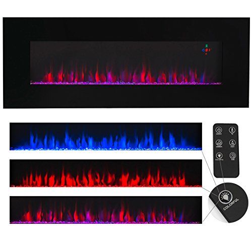  XtremepowerUS Barton 50 Electric Fireplace Wall Mount Smokeless Wide Display w/ 3 Changeable Flame Color Timer w/Remote - Black