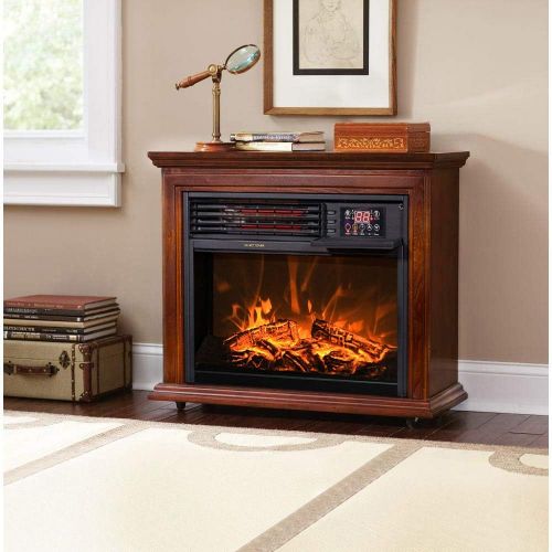  XtremepowerUS Electric Fireplace Heater Infrared Quartz w/Timer, Remote Controller Built-in Wheel, 1500W