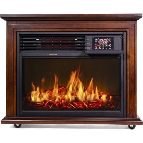  XtremepowerUS Electric Fireplace Heater Infrared Quartz w/Timer, Remote Controller Built-in Wheel, 1500W