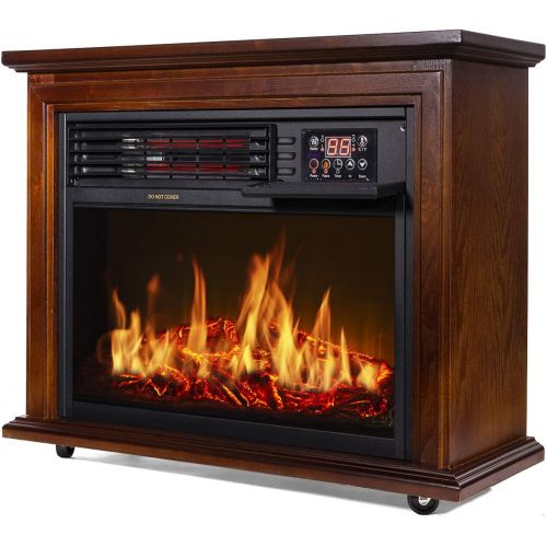  XtremepowerUS Electric Fireplace Heater Infrared Quartz w/Timer, Remote Controller Built-in Wheel, 1500W