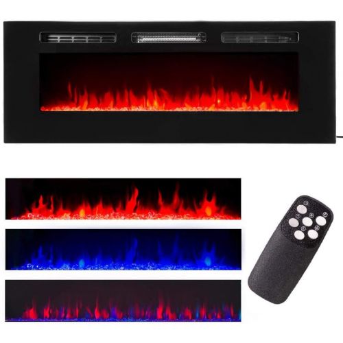  XtremepowerUS 60 Large Recessed Electric Fireplace Wall Mounted Electric Insert Heater Fireplace Color Flame Remote Control, 1500W