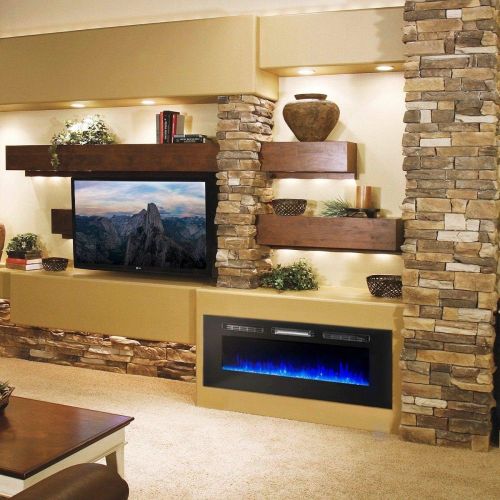  XtremepowerUS 60 Large Recessed Electric Fireplace Wall Mounted Electric Insert Heater Fireplace Color Flame Remote Control, 1500W
