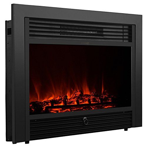  XtremepowerUS 28.5 Embedded Fireplace Electric Insert Heater Glass View Log Flame Stove Adjustable 1500W Remote, Black