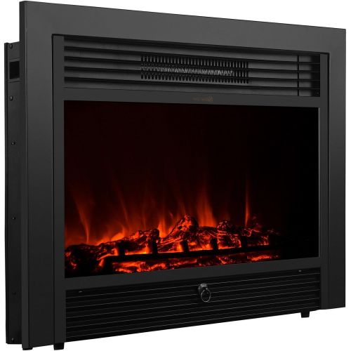  XtremepowerUS 28.5 Embedded Fireplace Electric Insert Heater Glass View Log Flame Stove Adjustable 1500W Remote, Black