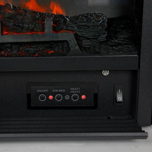  XtremepowerUS 28.5 Embedded Fireplace Electric Insert Heater Glass View Log Flame Stove Adjustable 1500W Remote, Black